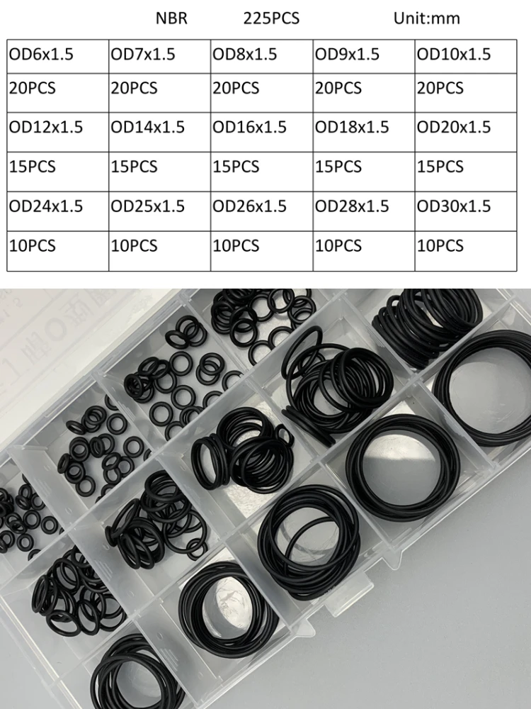 225 Pcs OD 6-30mm NBR O Ring K - огляд і ціна Auto Repair Cs