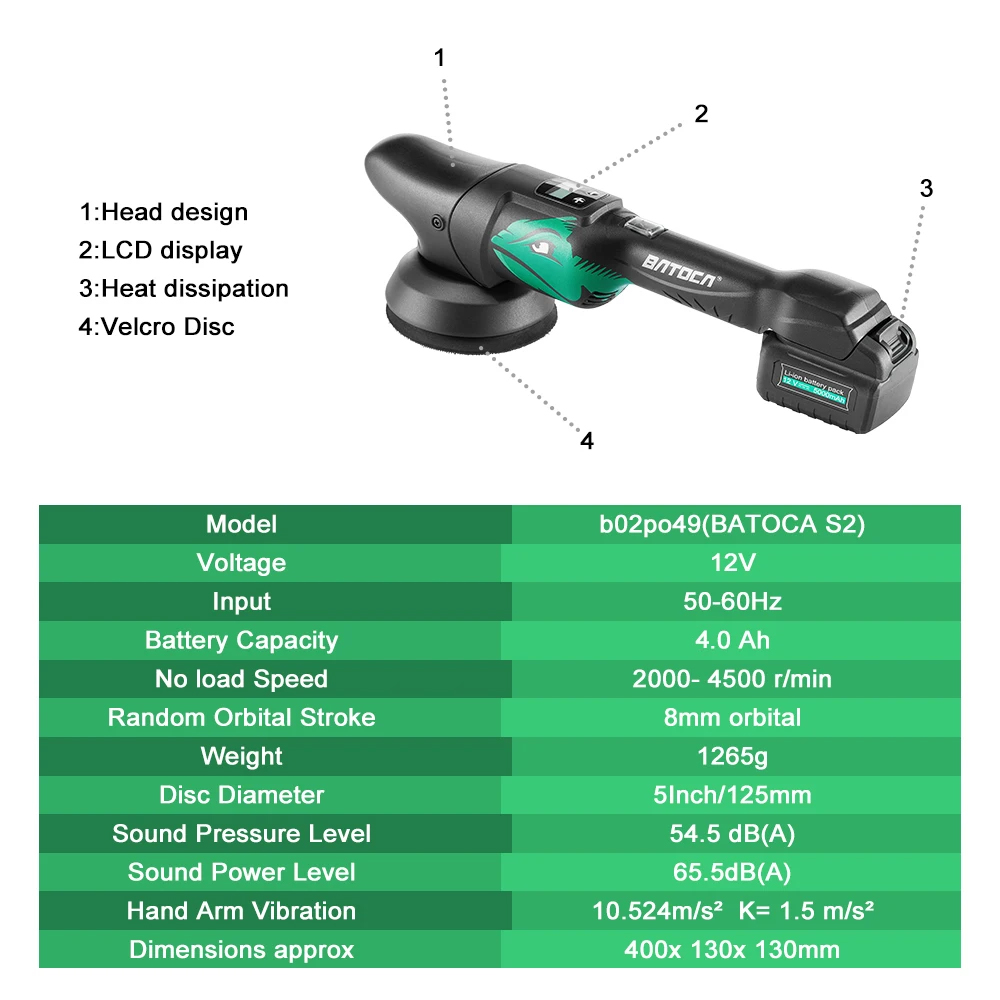 Batoca S2 4.0Ah Cordless Car P - огляд і ціна Orbital Polisher Da